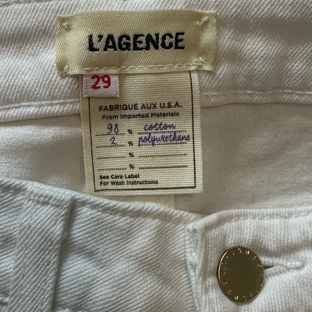 L’AGENCE Audrina High Rise Distressed Straight Jeans White 29 - Picture 6 of 8